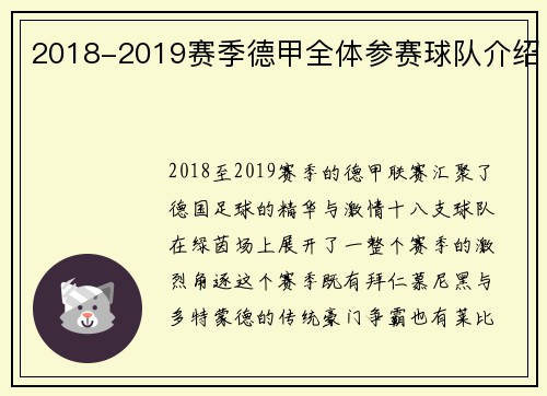 2018-2019赛季德甲全体参赛球队介绍
