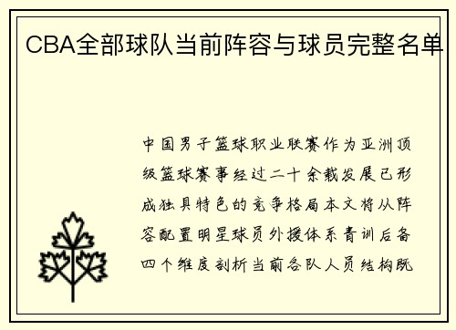 CBA全部球队当前阵容与球员完整名单