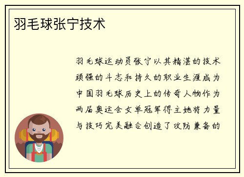 羽毛球张宁技术